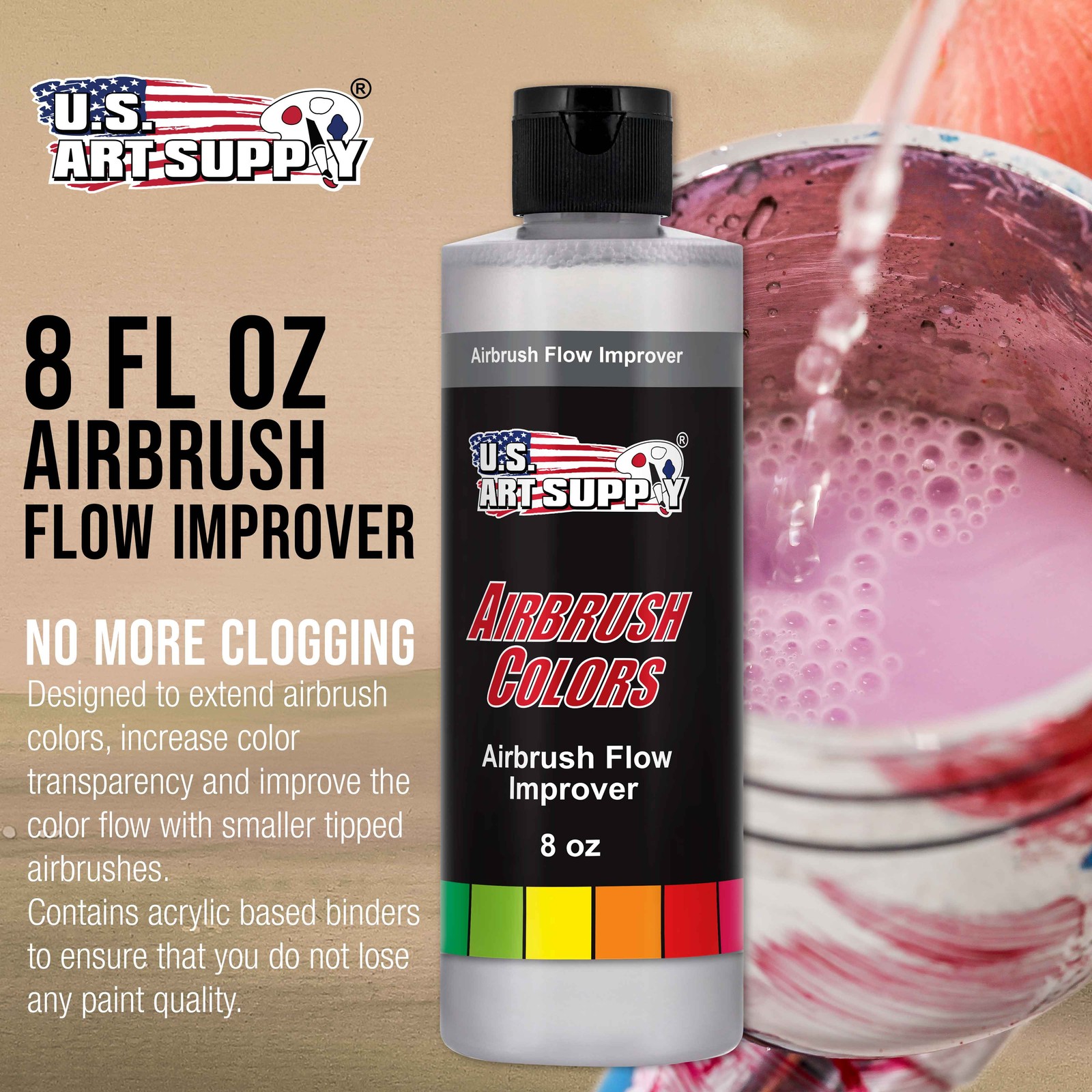 U.S. Art Supply Airbrush Flow Improver, 8 oz, Improve Paint Flow, Reduce Clogs