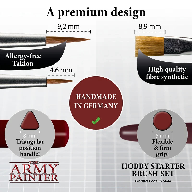 The Army Painter Hobby Starter Brush Set 3-Piece Miniature Brushes NEW