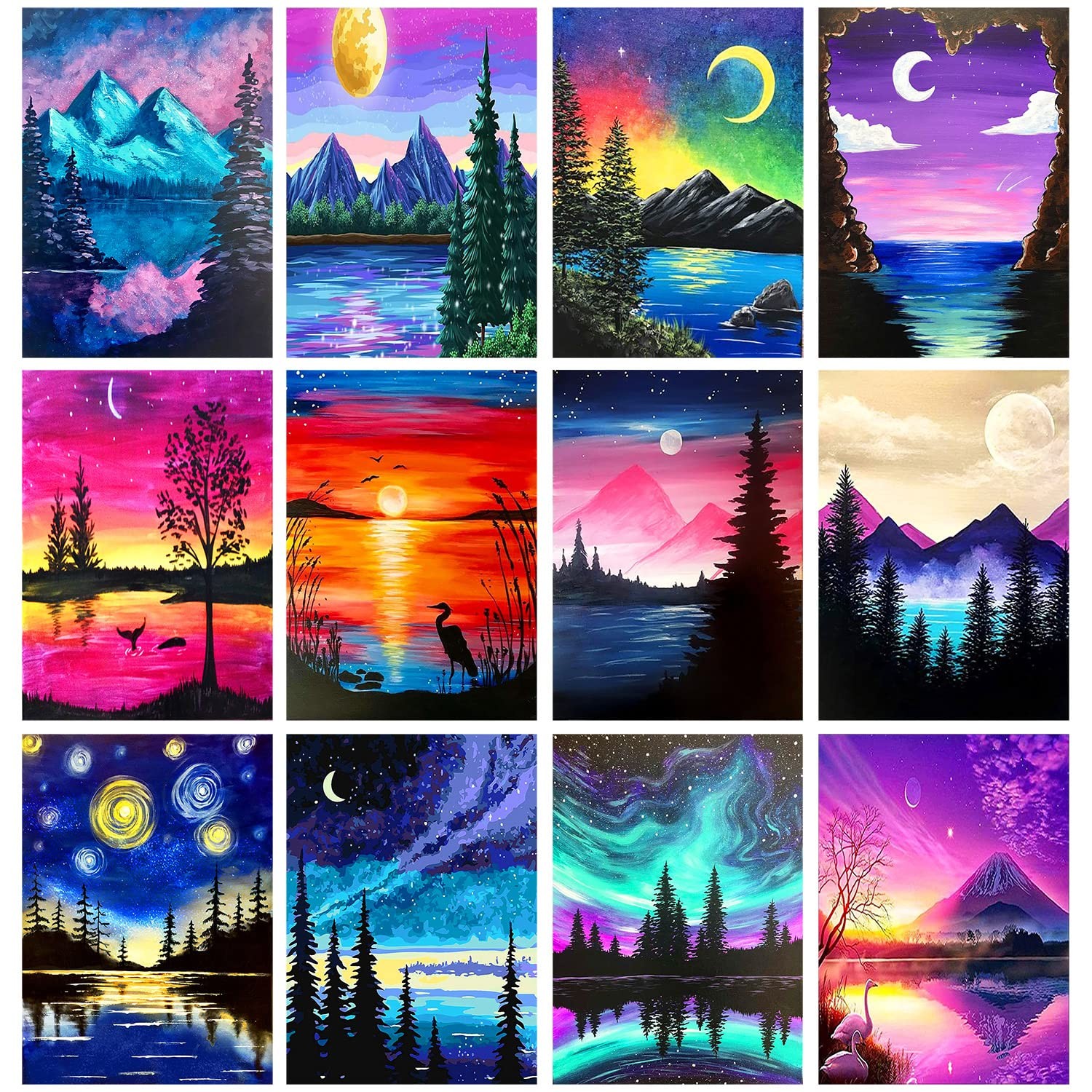 TINY FUN 12 Pack Diamond Painting Kits for Adults 5D 12×16 inches, Multicolor