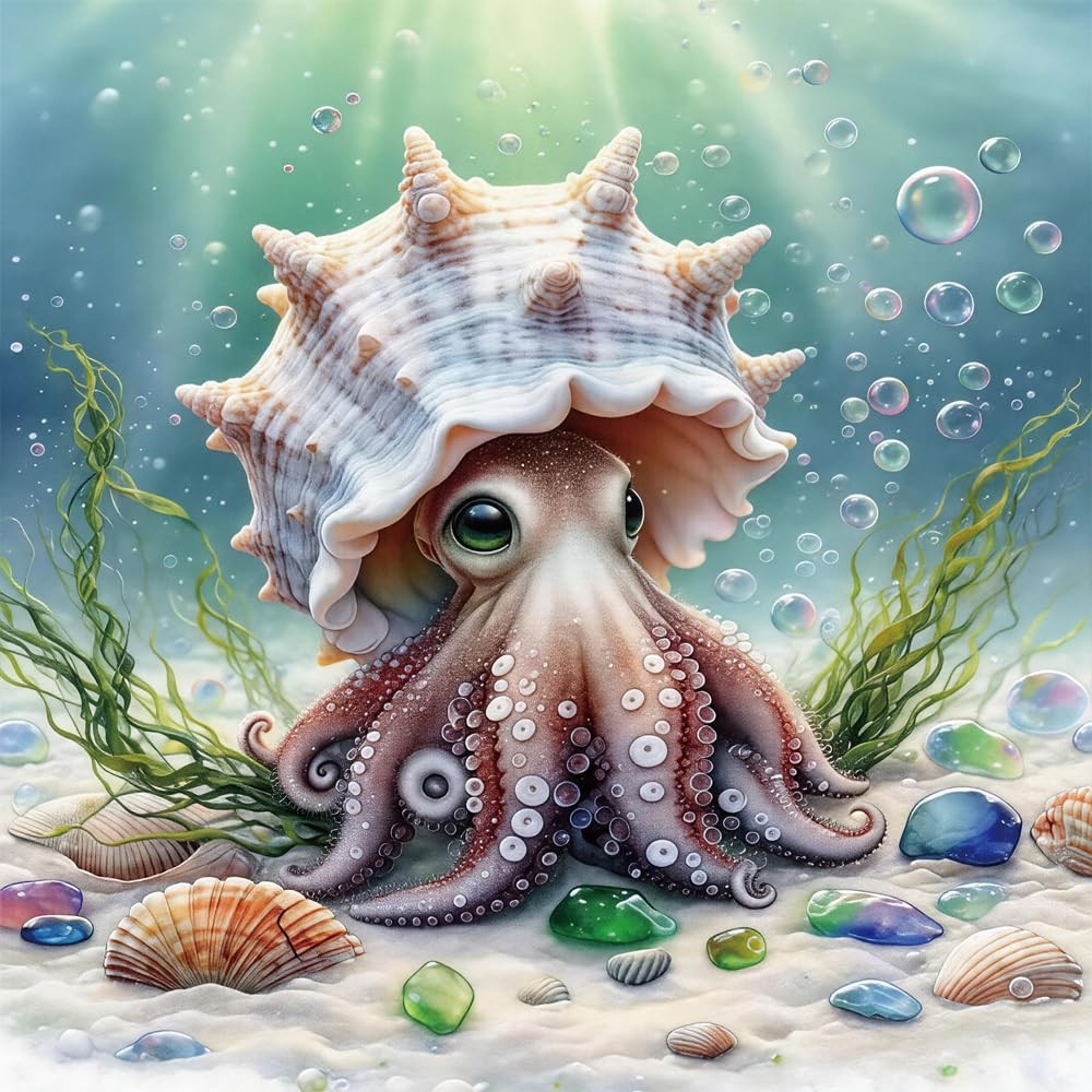 5D Diamond Painting Kit for Adults 14×14 Inch Cute Octopus with Seashell Underwa