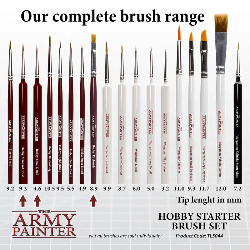 The Army Painter Hobby Starter Brush Set 3-Piece Miniature Brushes NEW