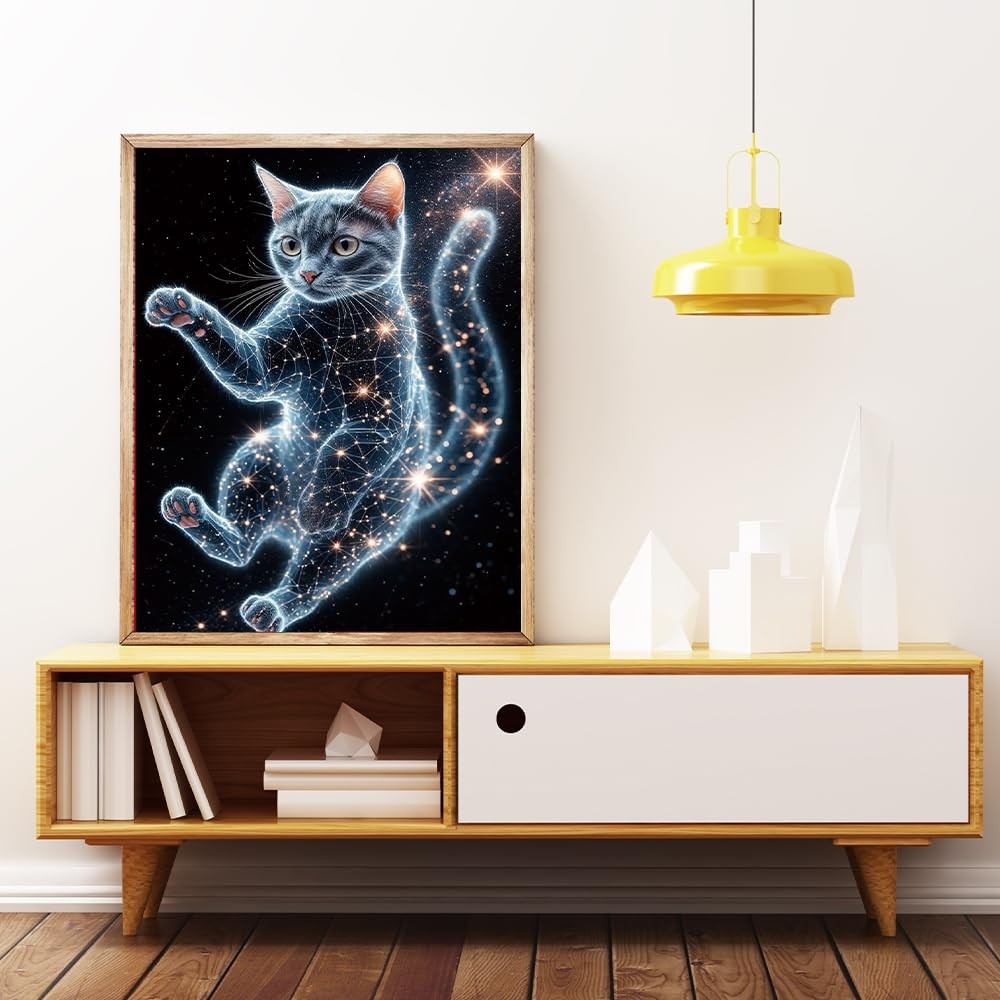 5D Diamond Painting Kit for Adults 12×16 Inch Full Drill Galaxy Cat Diamond Art