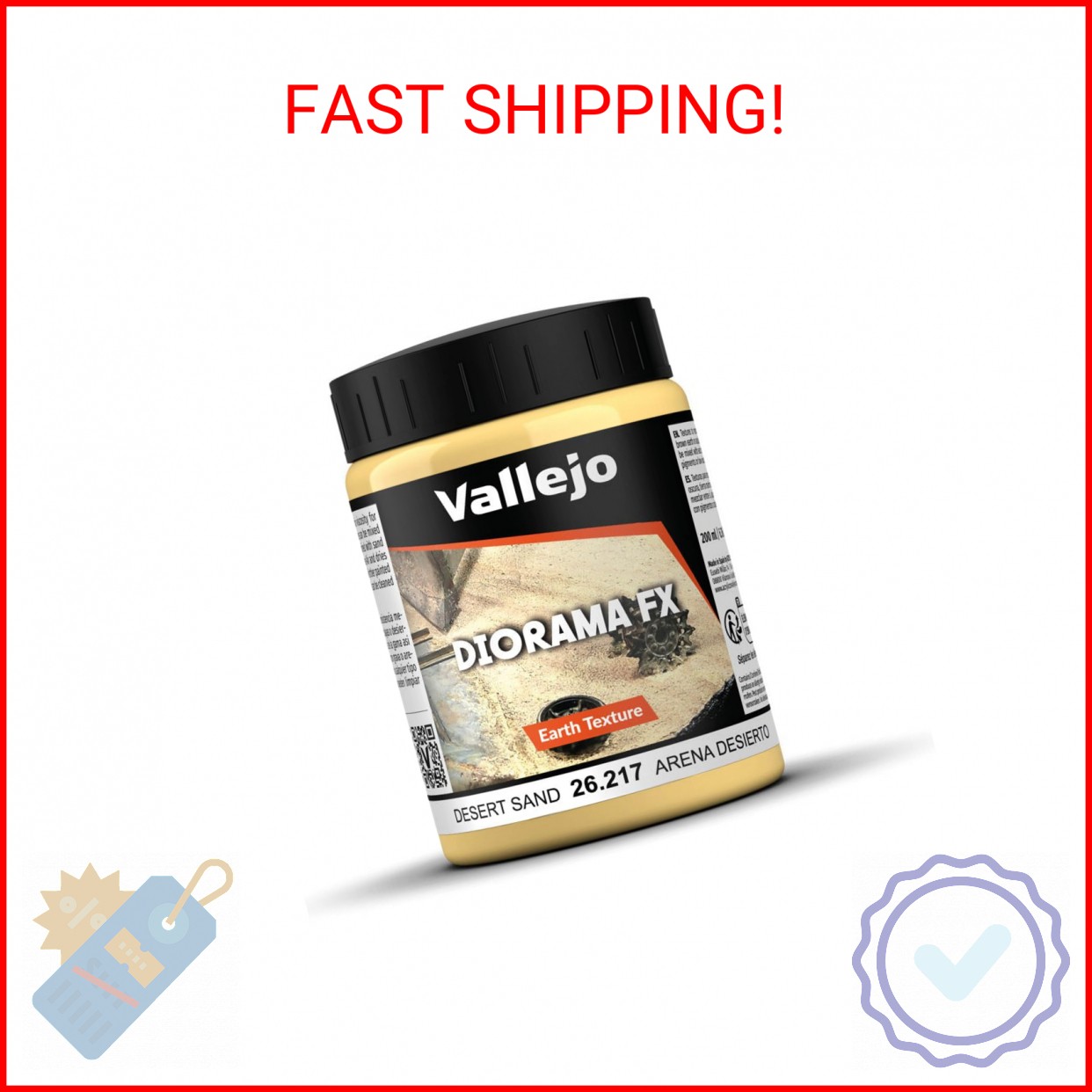 Vallejo – Diorama FX Earth Textures | Desert Sand 200 ml (6.76 fl.oz.) | Premium