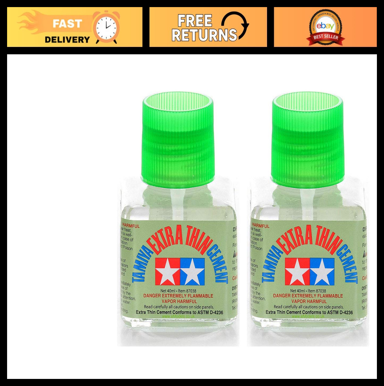 Extra Thin Cement Glue 40ml – Fine Tip Applicator, 2 Pack for Model Building