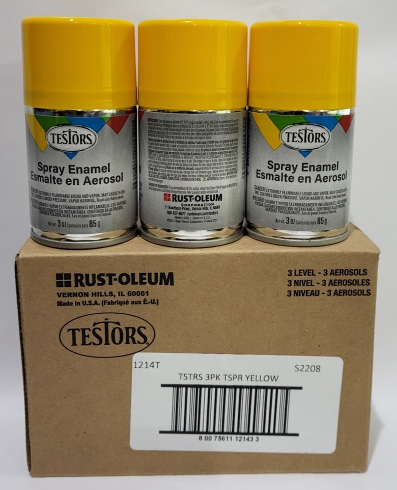 Three Testors Spray Paint Yellow 1214T Enamel 3oz Rust-Oleum Hobby Rustoleum