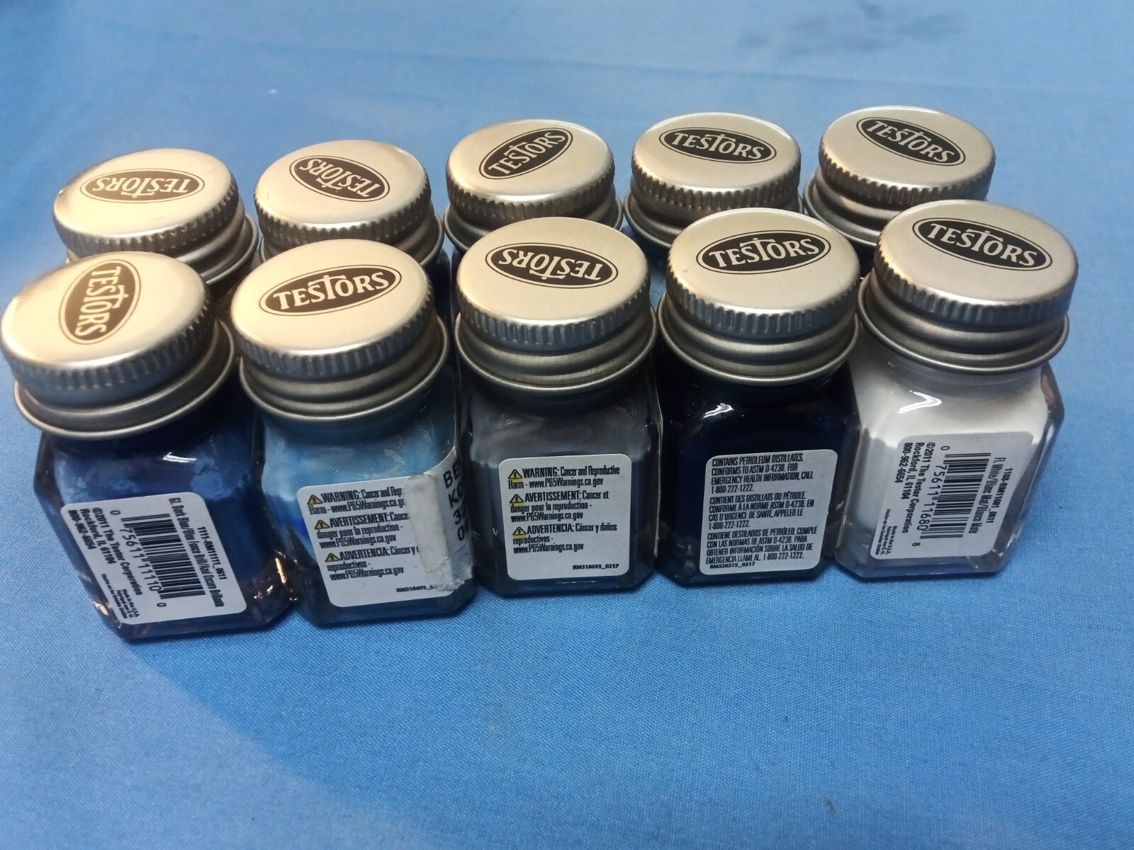 TESTORS Enamel PAINT – 0.25 Oz/7.4 ml – 10 Bottles – Blue, White, Gray