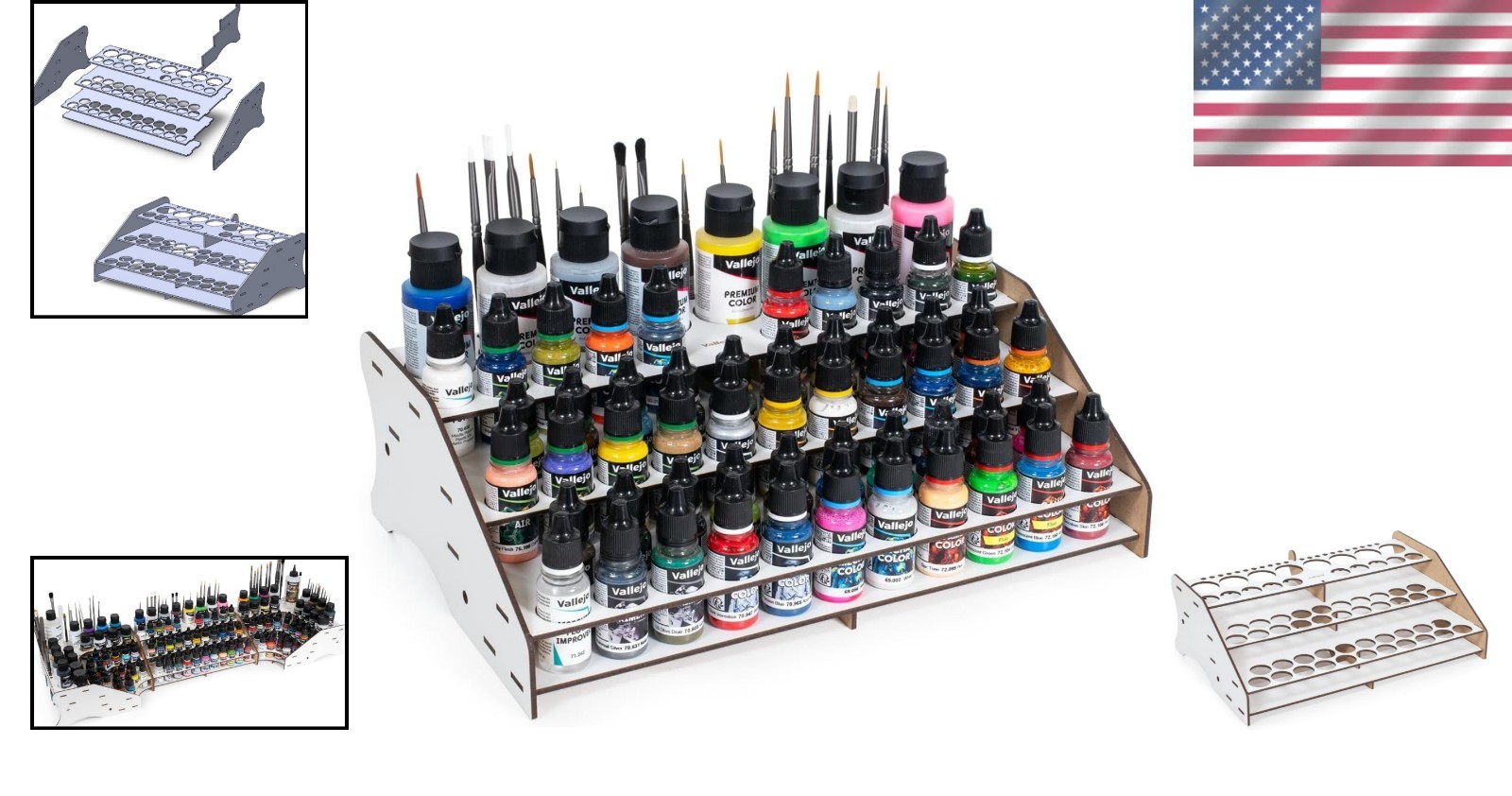 Versatile Front Paint Organizer for Scale Models | 52 Bottles & Brushes Included