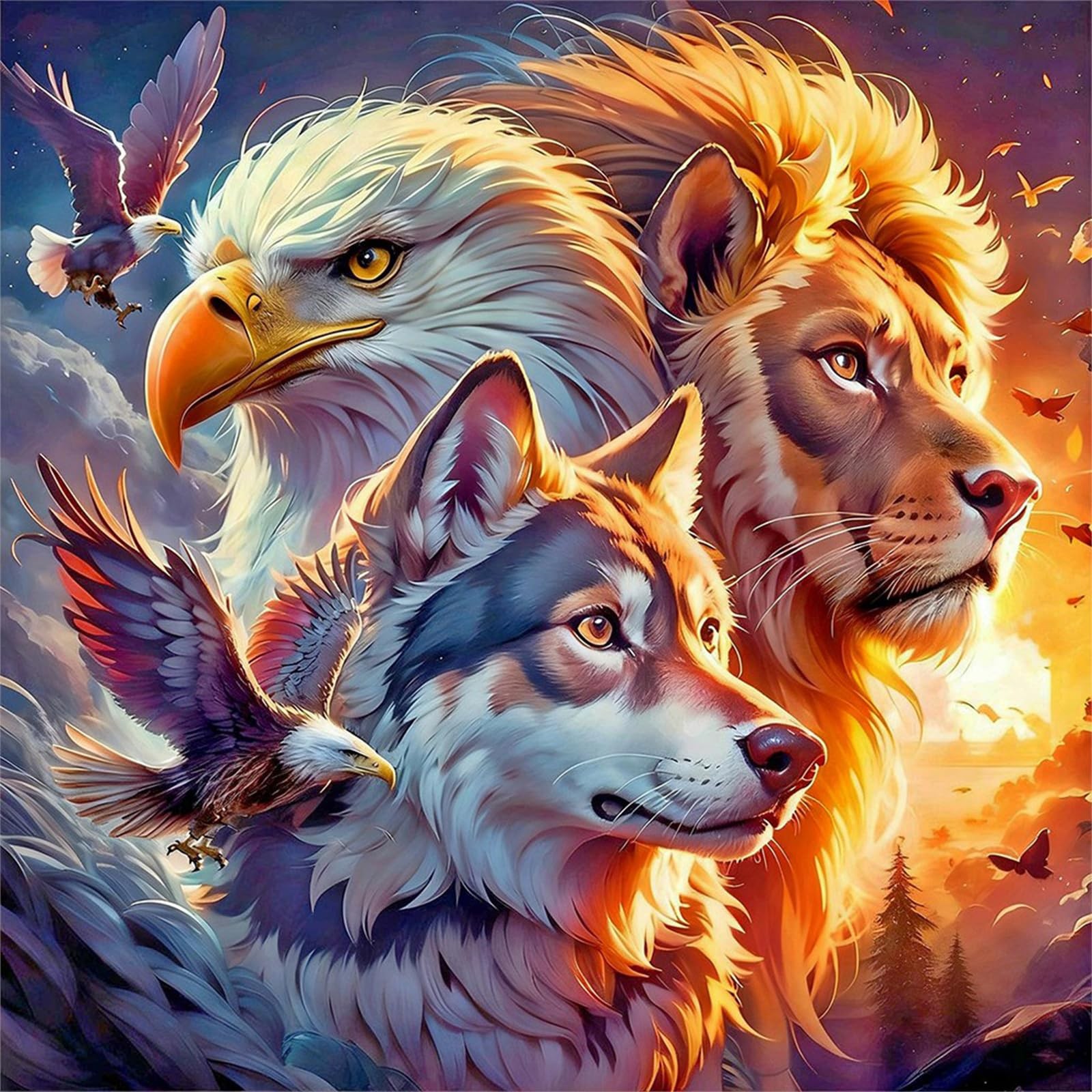 Diamond Painting Kit for Adults 5D DIY Eagle Wolf and Lion Full Drill Round Diam