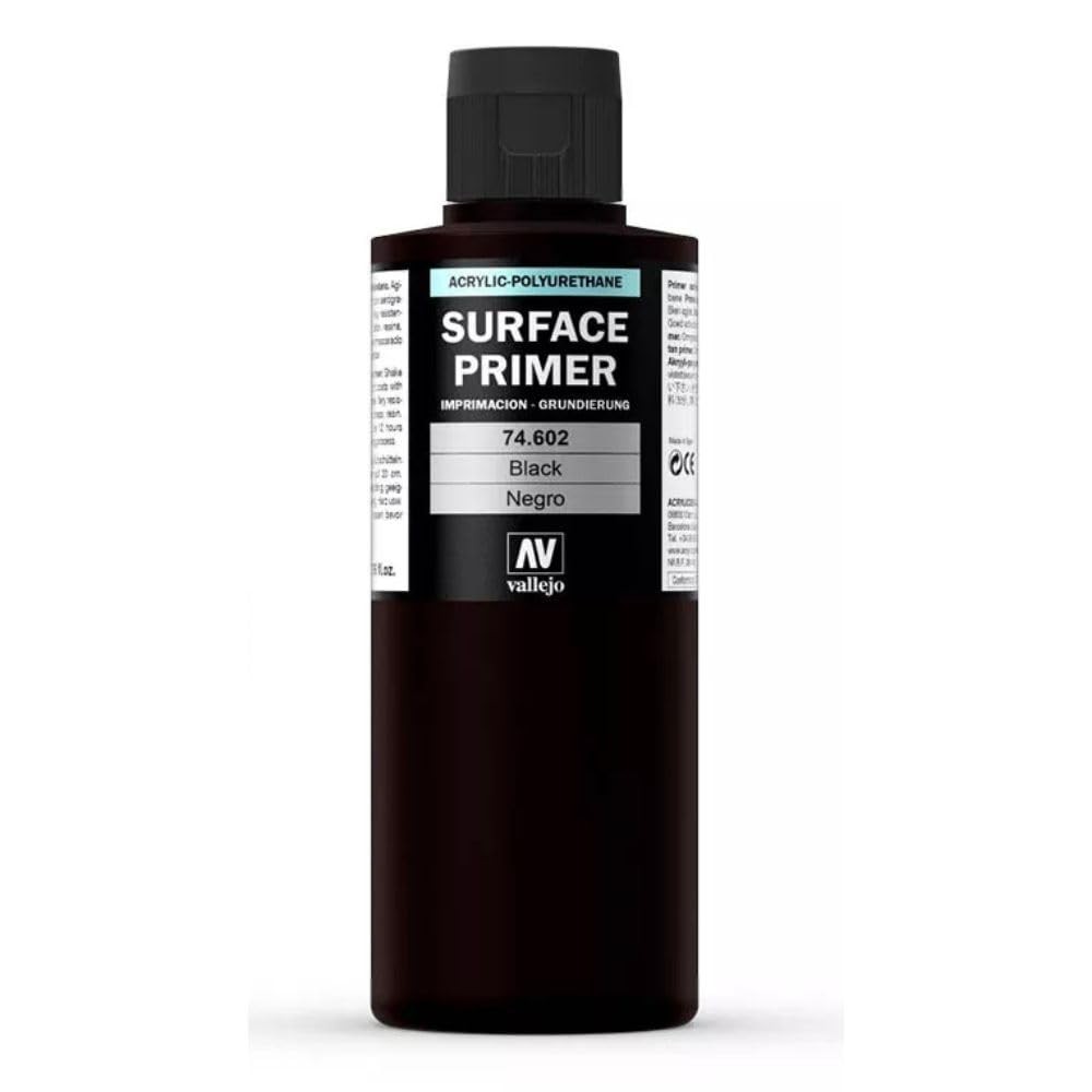 Vallejo Black Acrylic Primer 6.76 Fl Oz Model Painting Airbrush Ready