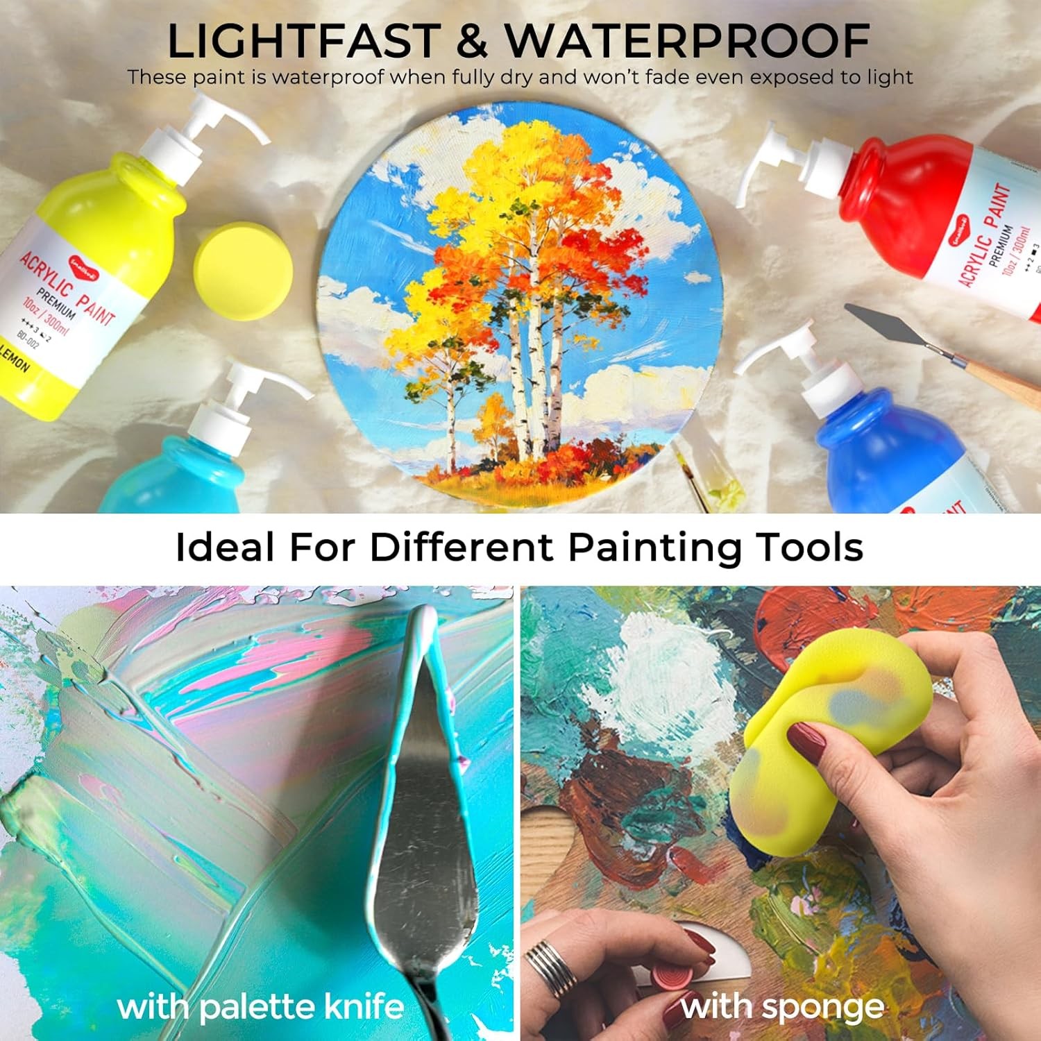 15 Colors Large Bulk Acrylic Paint Set (10 oz,300 ml) Art Painting Supplies for