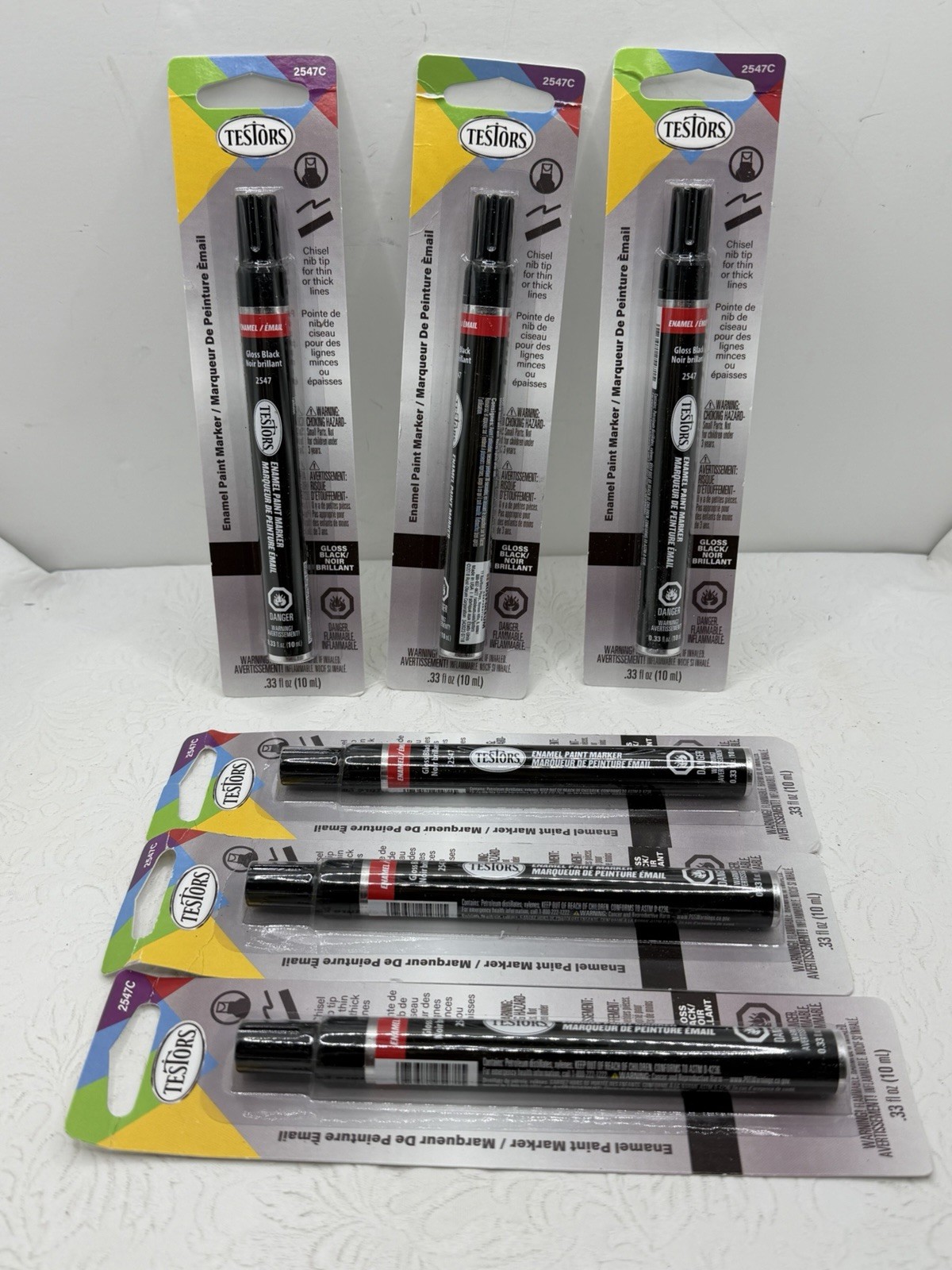 Testors 2547C 1/3 Oz Gloss Black Enamel Paint Marker Pack of 6 New In Packing