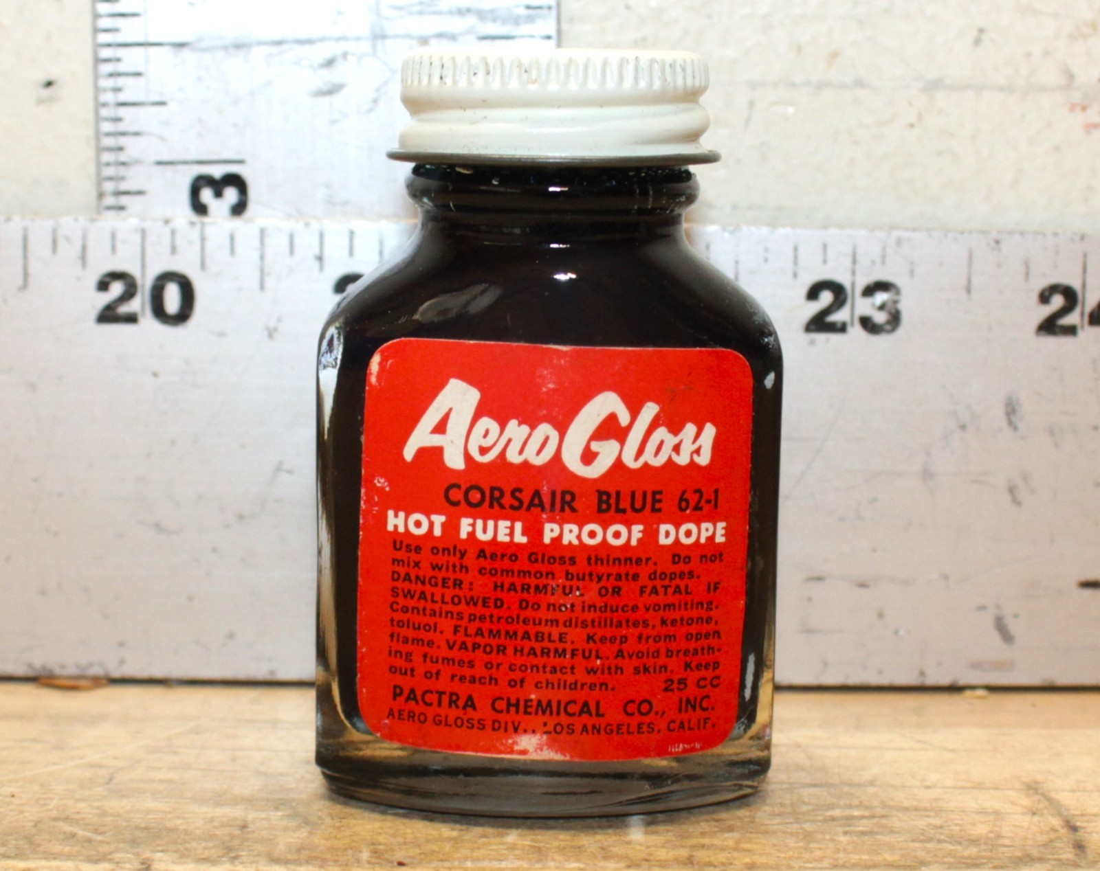Vintage Pactra Aero Gloss Hot Fuel Proof Dope 25cc Bottle Corsair Blue 62-1