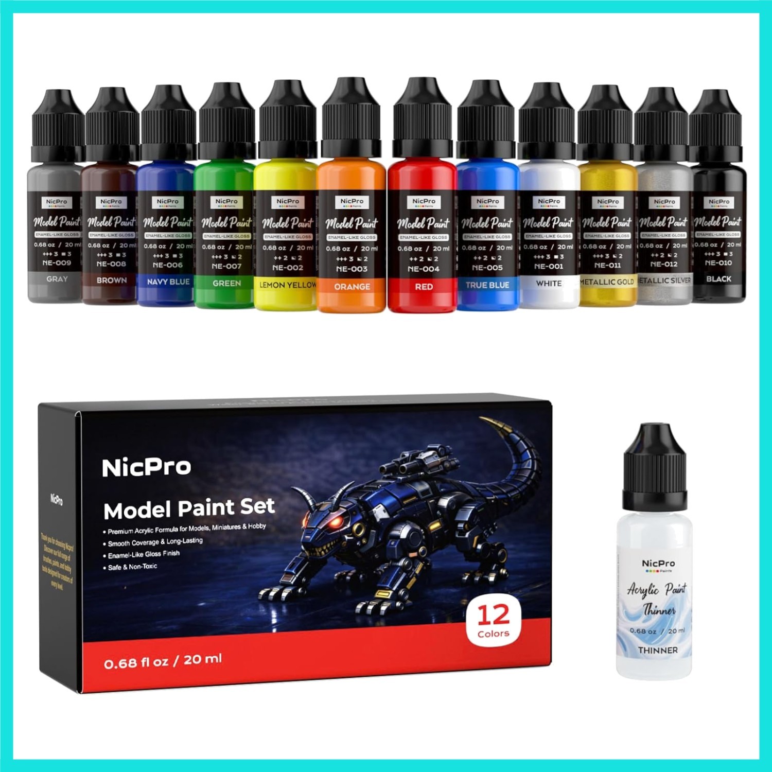 12 Colors Model Paint Set, Enamel-Like Gloss Finish, 20ml Ready to Use Modeli…