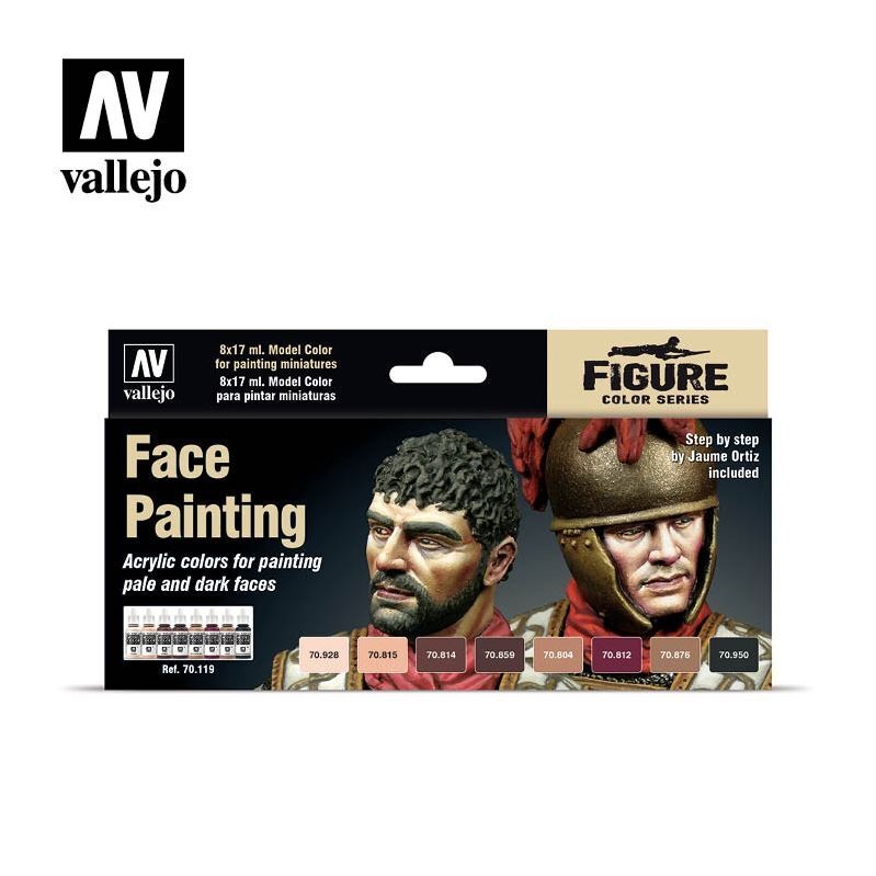 Vallejo 70119 Face Painting Set Pale & Dark Faces Set of 8 Paints