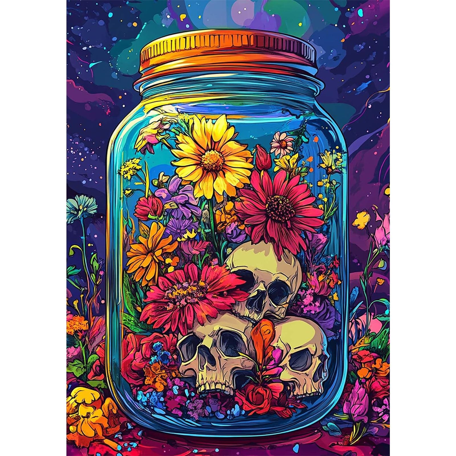 Skull Diamond Art Kits for Adults – Bottle Flower Diamond Painting Kits for Begi