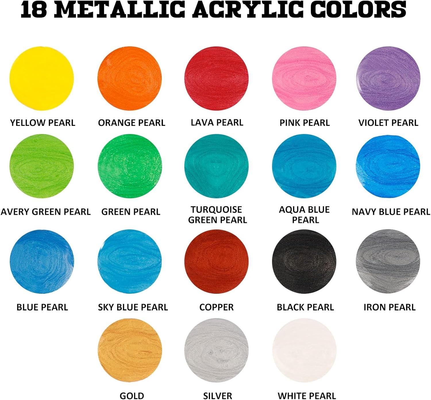 Metallic Acrylic Pouring Paint Set – Set of 18 Metallic Colors – Pre-Mixed High