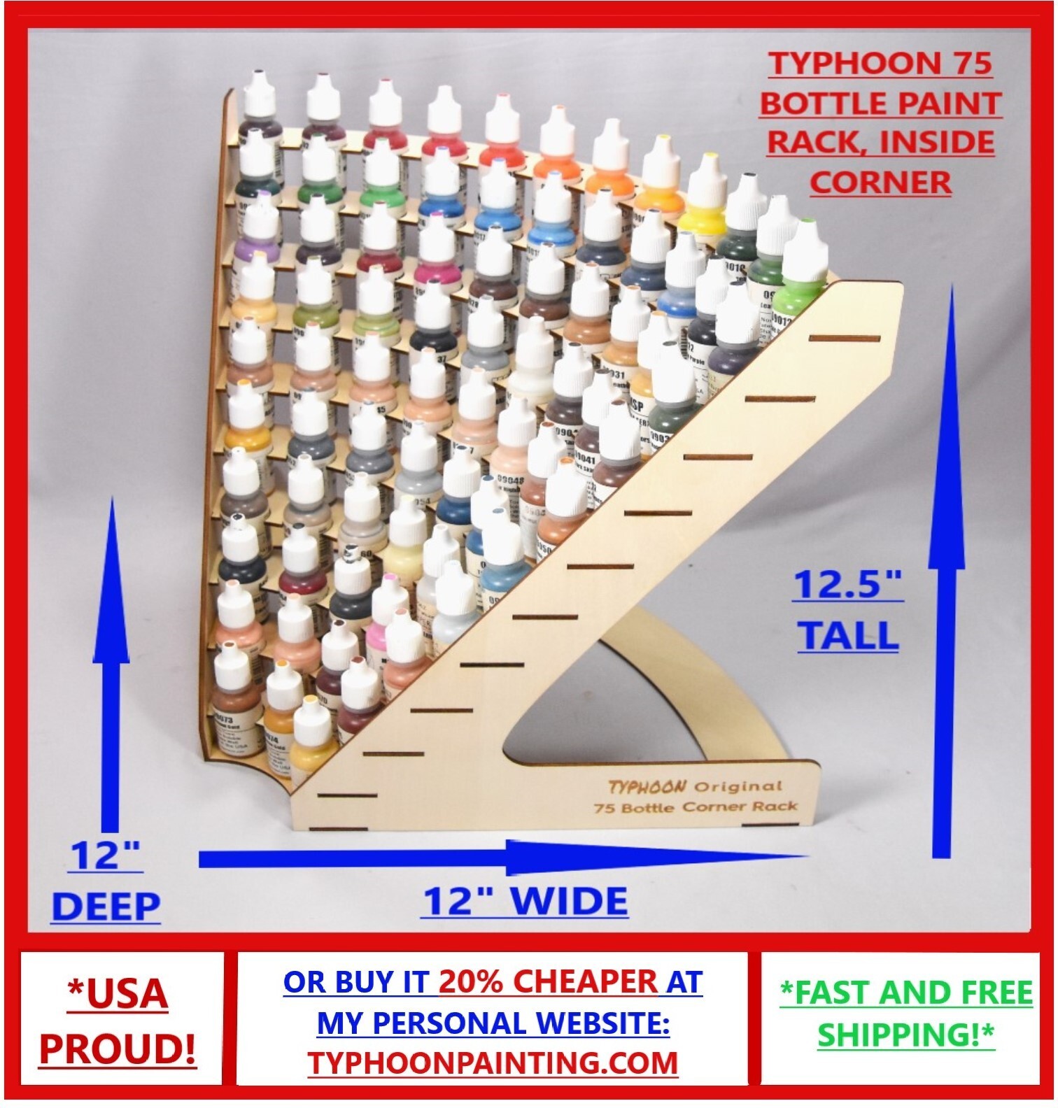 75 BOTTLE PAINT RACK INNER CORNER USA TYPHOON© ARMY PAINTER, VALLEJO, TESTORS