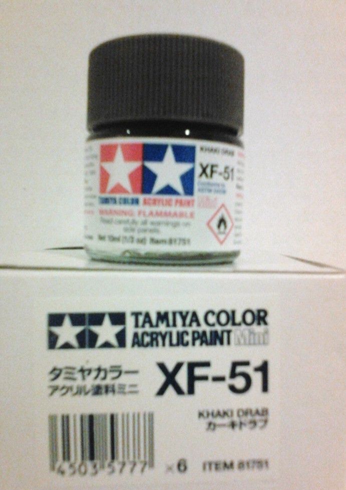 Tamiya acrylic paint XF-51 Khaki drab. 10ml Mini.