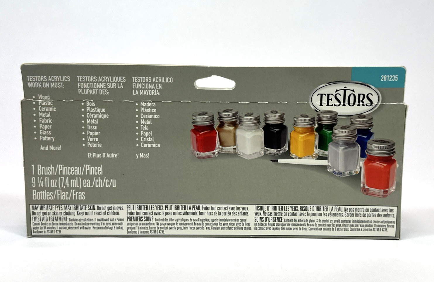 Testors Acrylic 9 Piece Paint Set 281235 Plastics Paint & Brush Acrylic NEW
