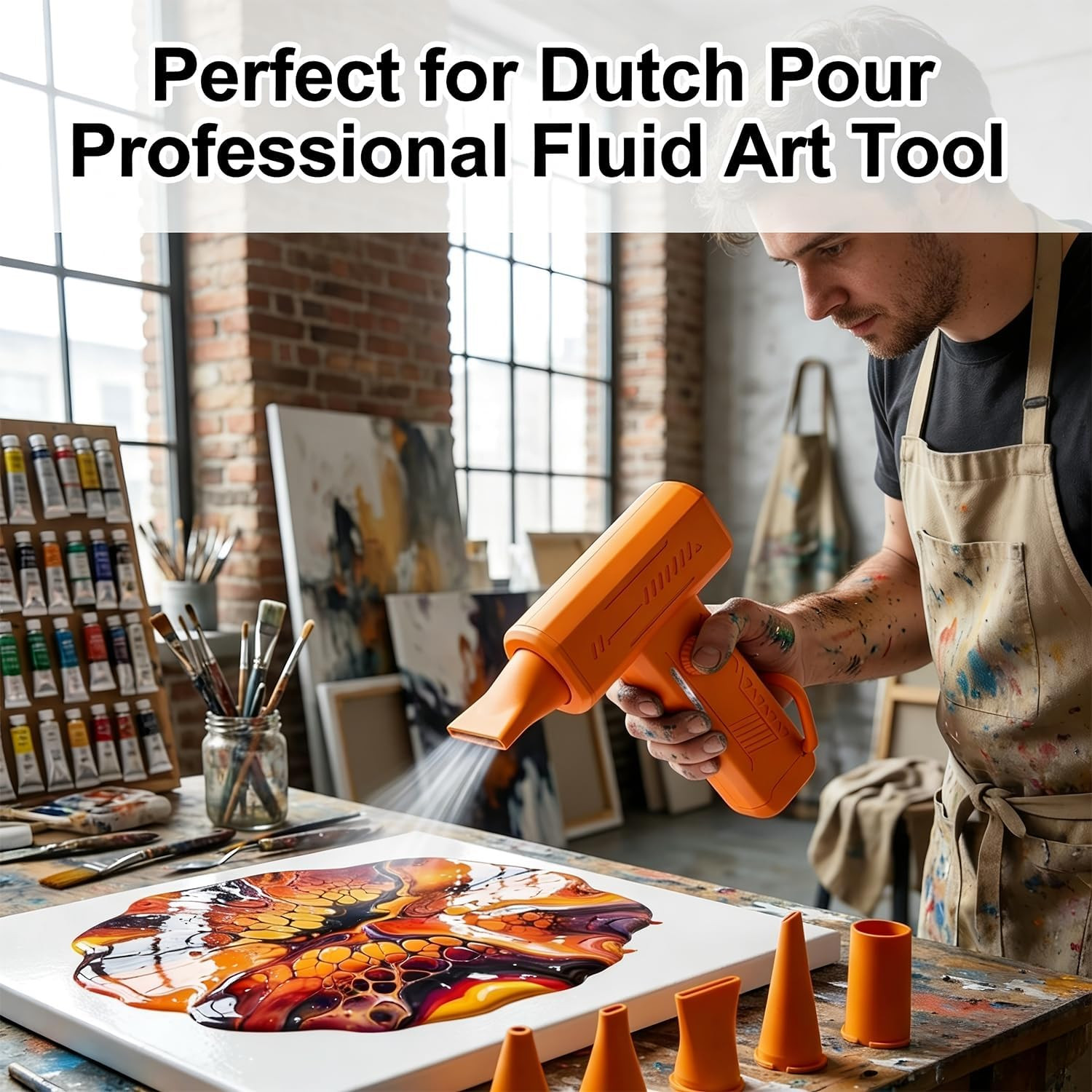 Cordless 6-Nozzle Paint Pouring Blower, Cool Air for Acrylic Floetrol Watercolor