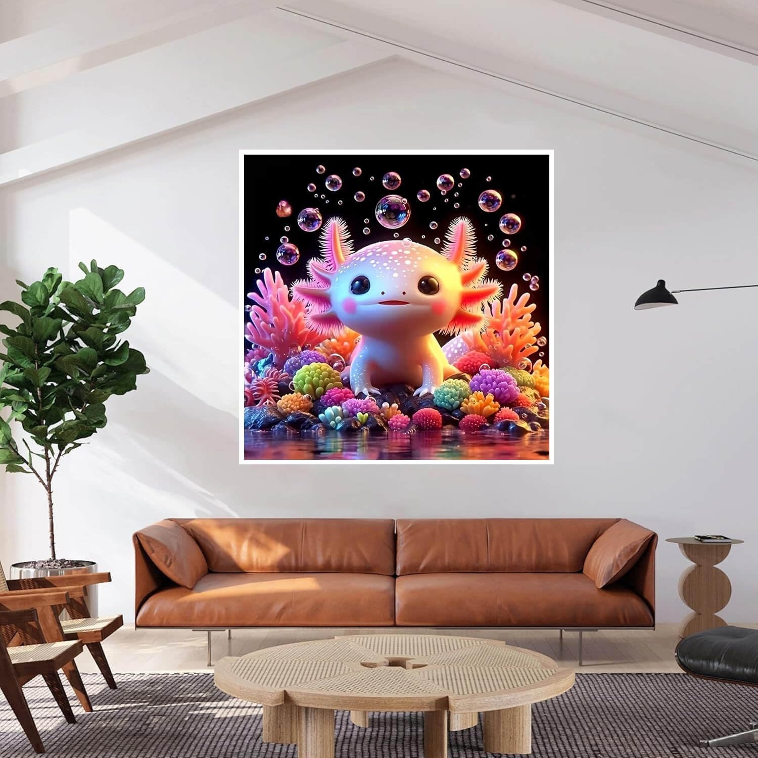 Pink Axolotl Diamond Art Kits for Adults, Full Drill Cute Axolotl Diamond Painti