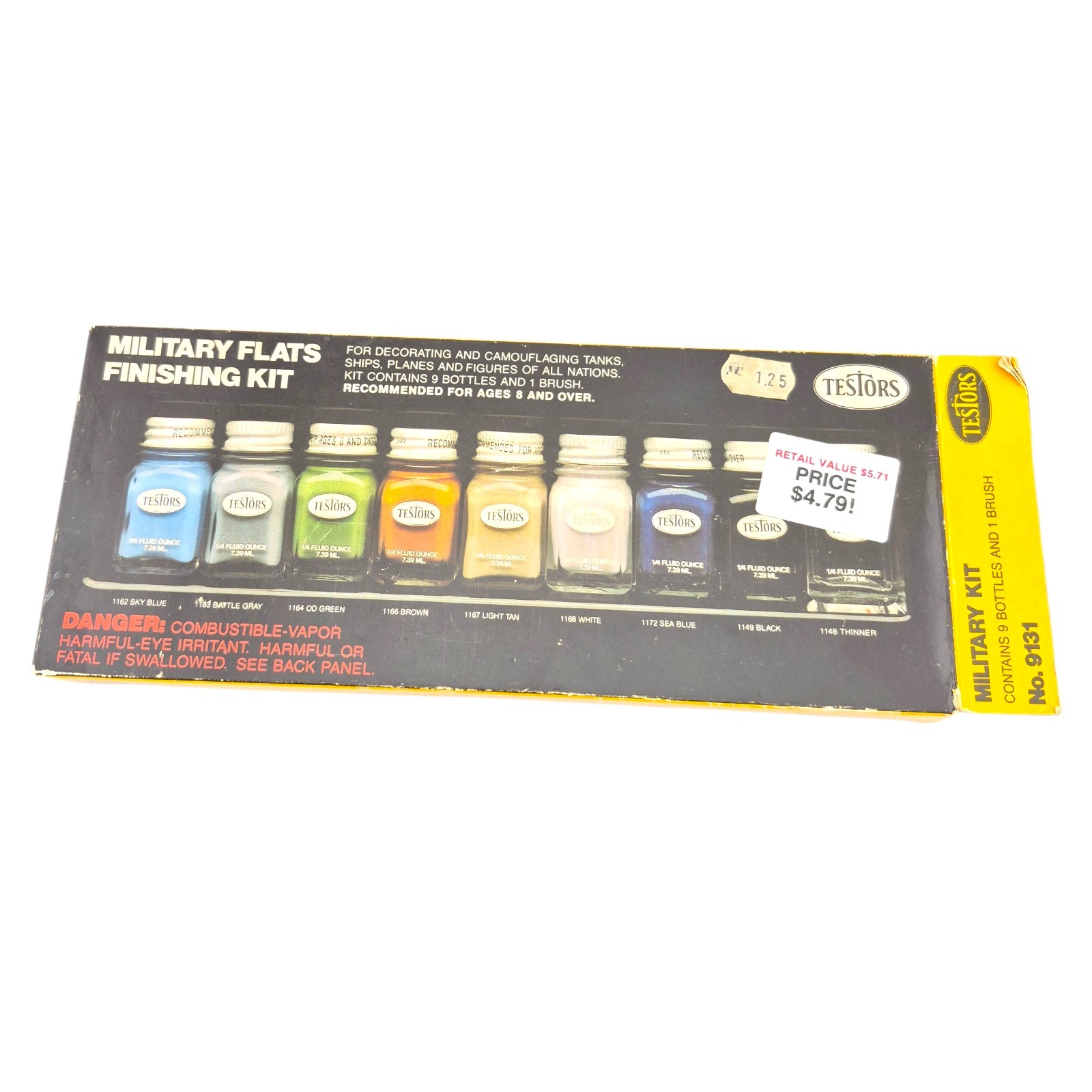 Vintage Testors Military Flat Finishing Enamel Set (9 Bottles) #9131 1980 USA