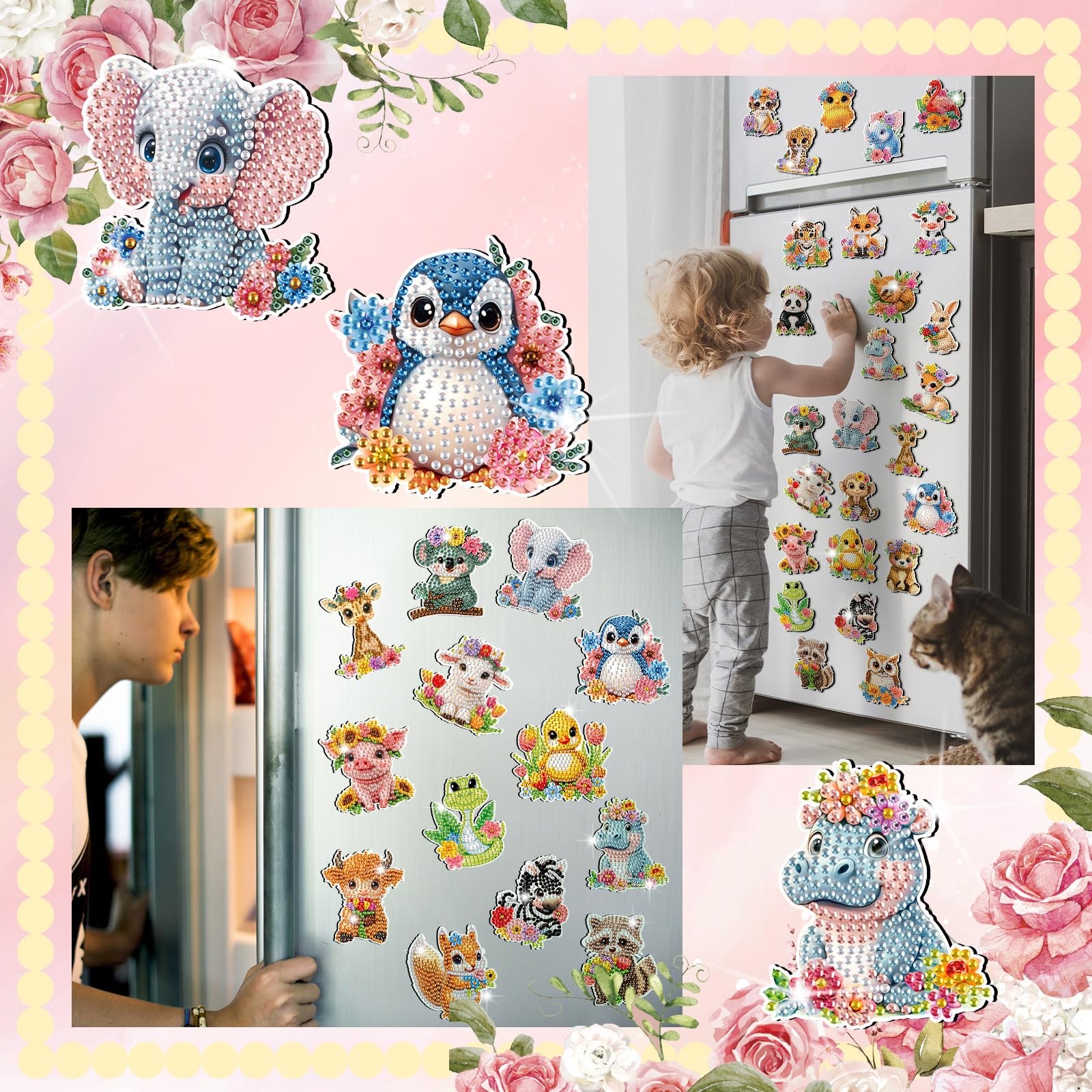 Xuhal 30 Pcs Animal Diamond Painting Magnets Art Kits 2″ x 3″,
