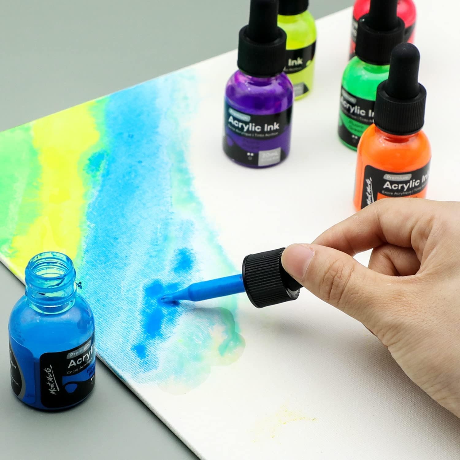 Acrylic Ink Premium 6pc x 20ml (0.7 US fl.oz), Acrylic Inks for Artists, Fluoro