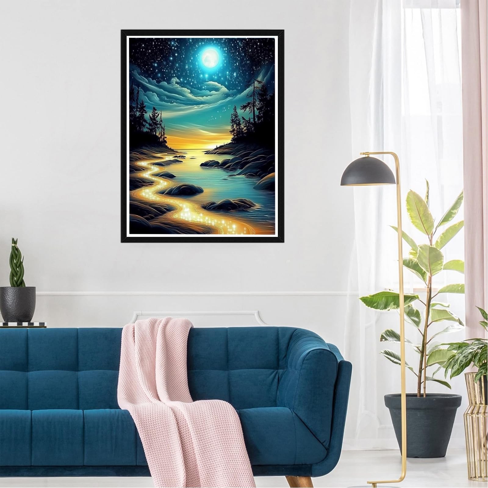 Moon Beach Diamond,Art Kit for Adults,5D Full,Drill Round Diamond Dot Painting f