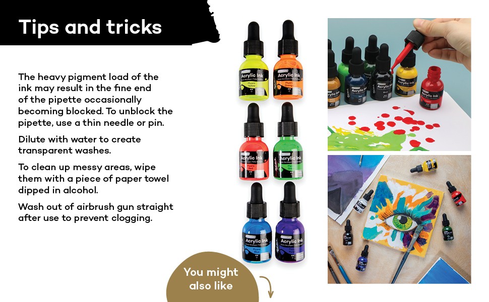 Acrylic Ink Premium 6pc x 20ml (0.7 US fl.oz), Acrylic Inks for Artists, Fluoro