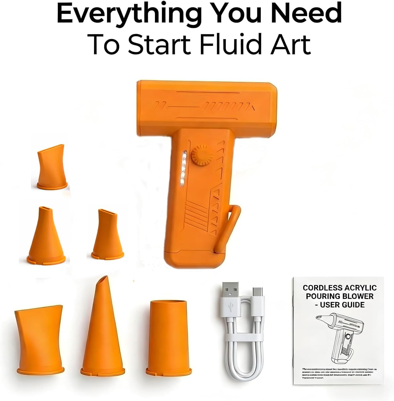 Cordless 6-Nozzle Paint Pouring Blower, Cool Air for Acrylic Floetrol Watercolor