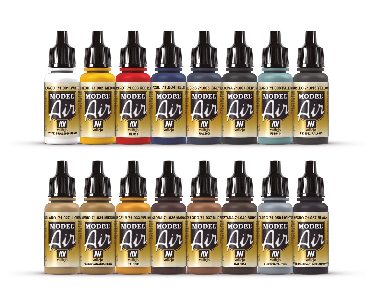 Vallejo Model Air Acrylic Paint Set 16 Colors 17ml Bottles for Airbrush Use
