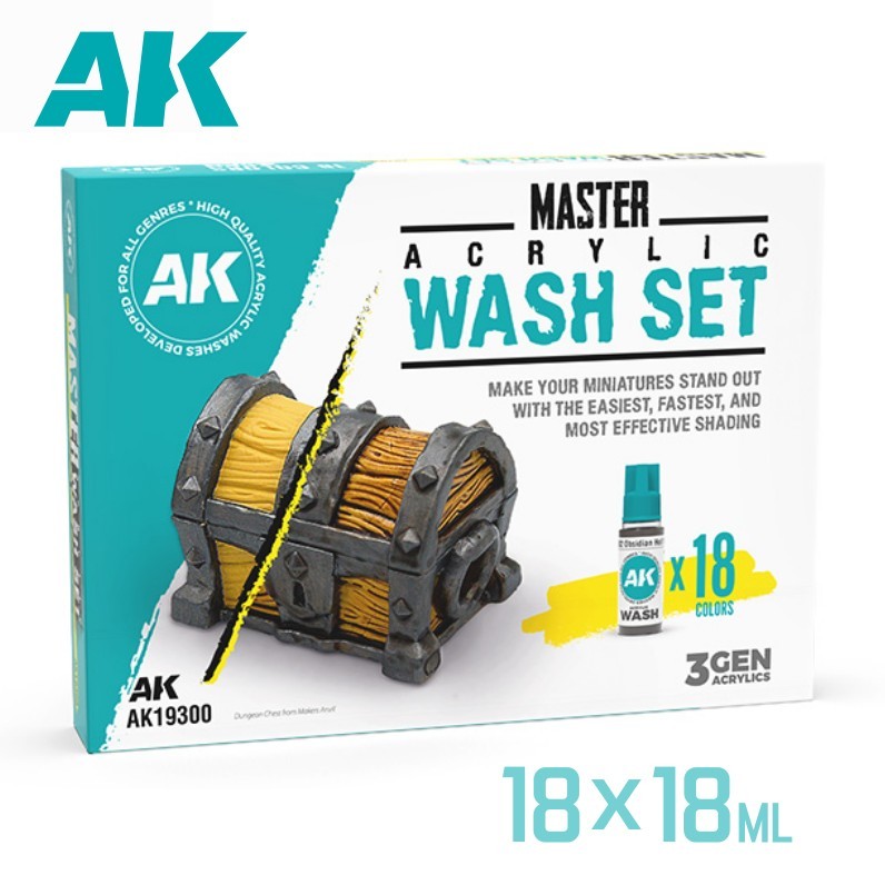 AK Interactive: Master Acrylic Wash Set Full Range 18 Washes – AK19300