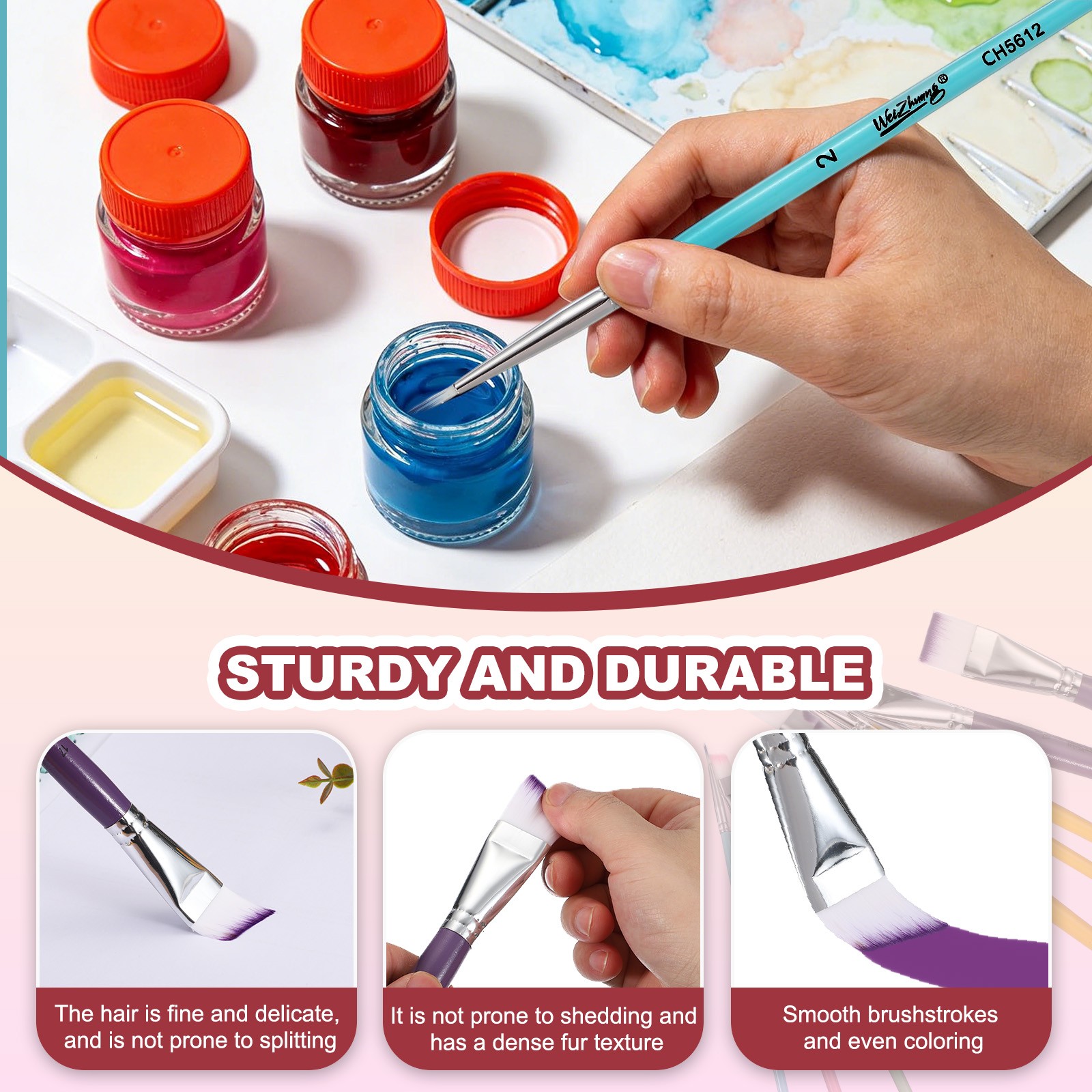 7Pcs Soft Fine Hair Oil Paint Brushes, Watercolor Paint Brush Sets, Multicolor