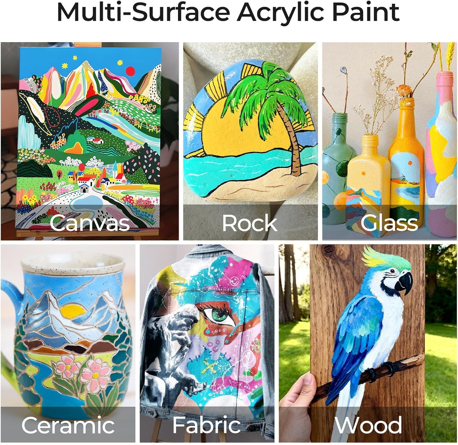 15 Colors Large Bulk Acrylic Paint Set (10 oz,300 ml) Art Painting Supplies for