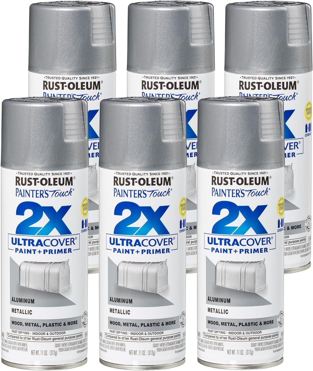 Rust-Oleum 334058-6PK Painter’s Touch 11 Ounce (Pack of 6), Metallic Aluminum
