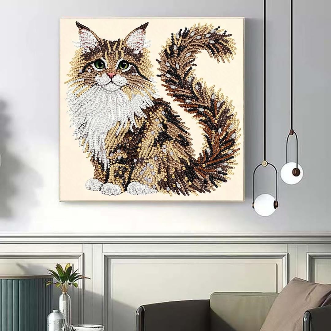Cat Diamond Painting Kit for Adults,5D Animal Special Shaped Diamond Art Kits fo