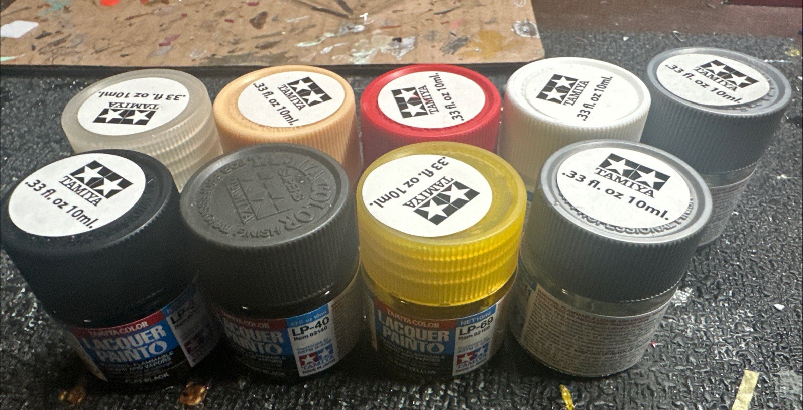 tamiya .33 oz lacquer paints Lot Of 9 Bottles : Flat Clear, Black, Flesh, Silver