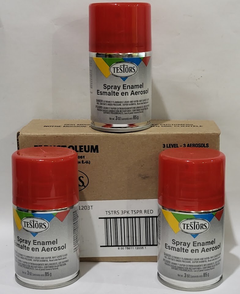 3 x Testors Spray Paint Red 1203T Gloss Enamel 3oz Rust-Oleum Hobby Model ✨
