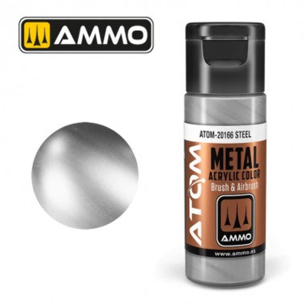AMMO by Mig 20166 ATOM Acrylic Metallic – Steel
