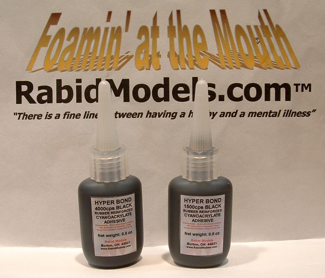 BLACK RUBBER TOUGHENED SUPER GLUE – TWO 0.5 oz CA & 2oz SPRAY KICKER/Activator