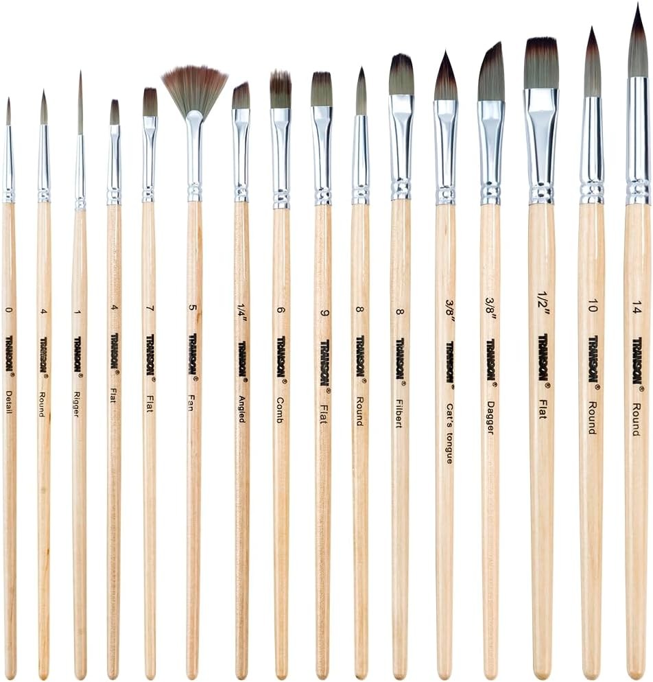 Transon 16 pcs Artist Paint Brush Set Versatile for Acrylic Painting Watercolor