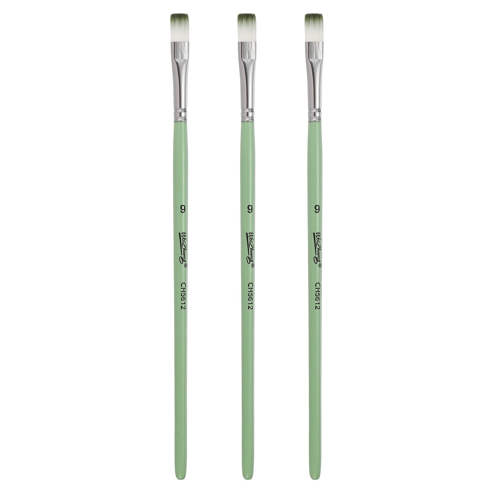 3Pcs Soft Fine Hair Oil Paint Brushes, 9# Watercolor Paint Brush, Green