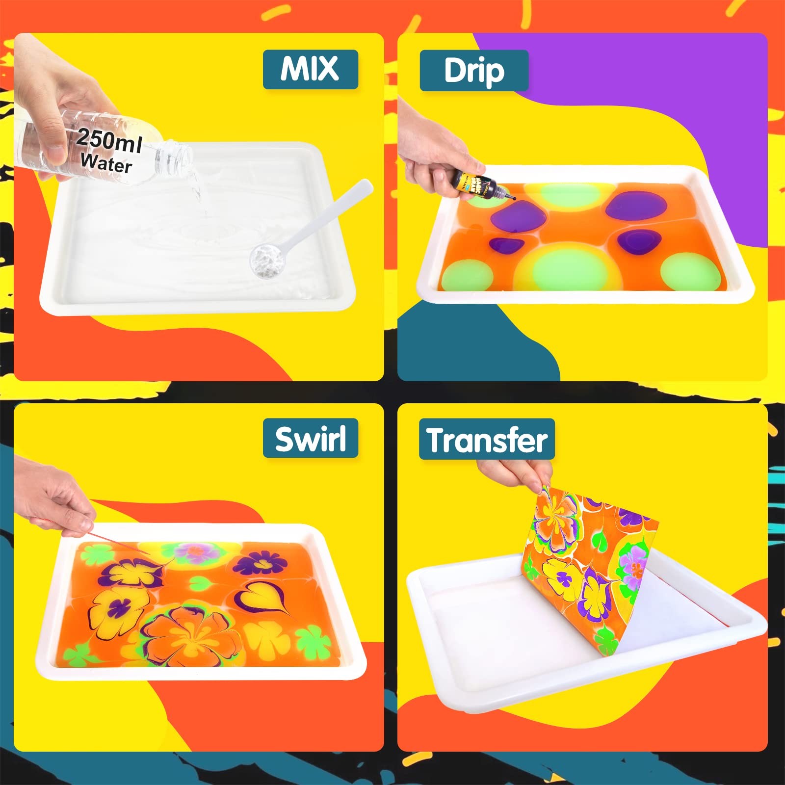 Water Marbling Paint for Kids – Arts and Crafts Girls Boys A5, Multicolor