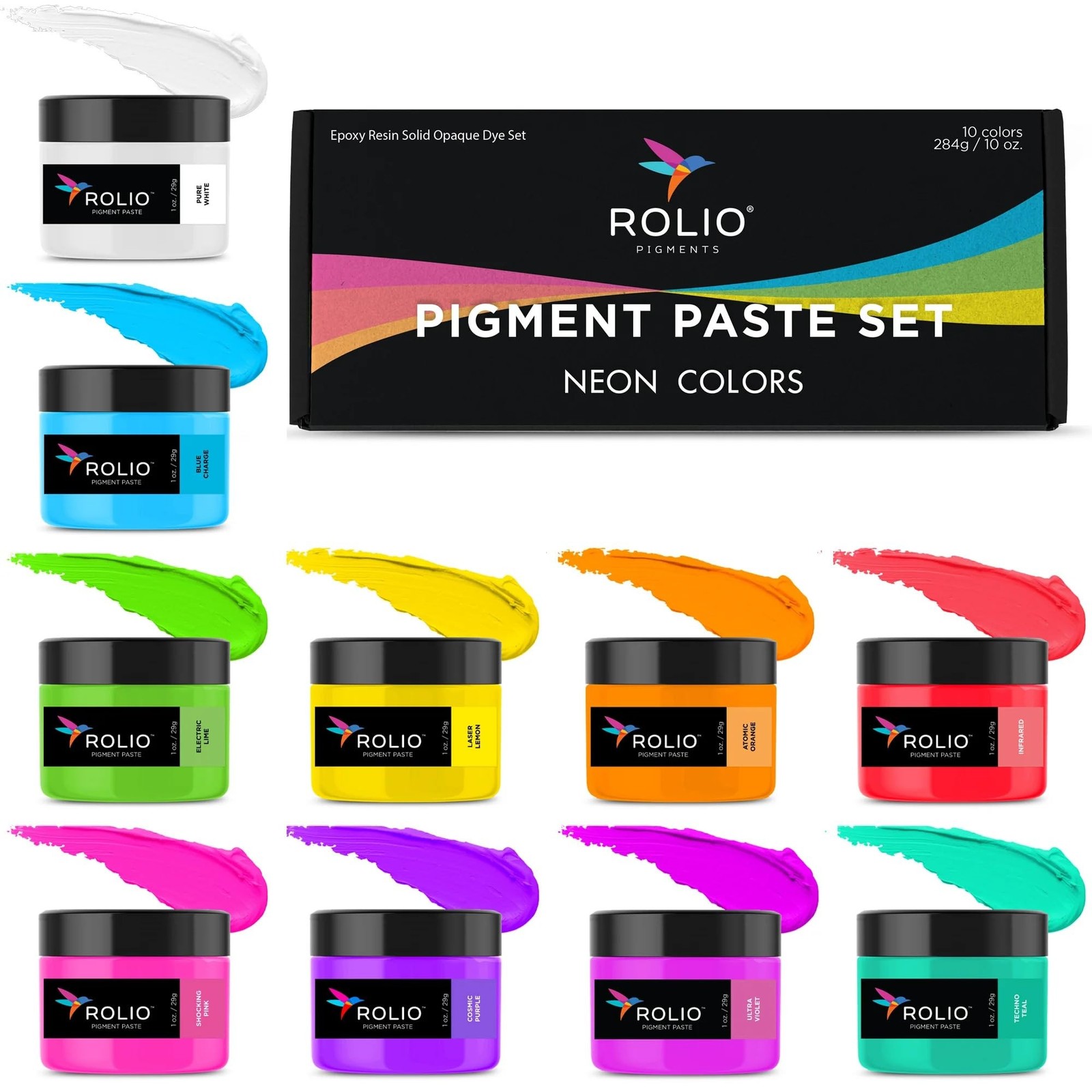 Rolio – Pigment Paste For Epoxy Resin – Neon Paste Set, 1oz, 10 Colors PP01-NC