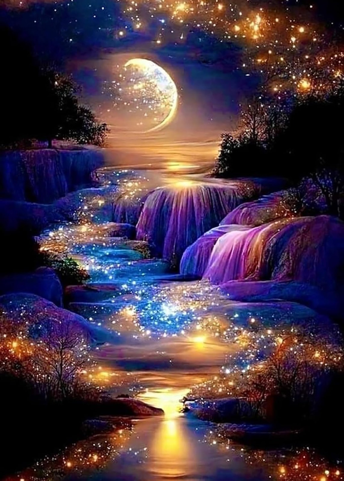 KINPLUB 5D Diamond Painting Kits for Adults, 12 x 16 inches, Moonlight Falls