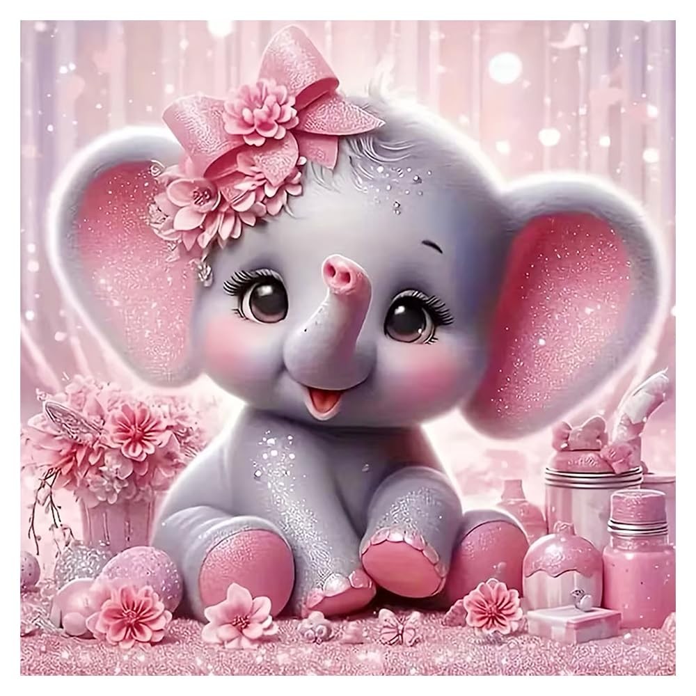Elephant Diamond Art Kits for Adults, Pink Cute Elephant Diamond Painting Kit m