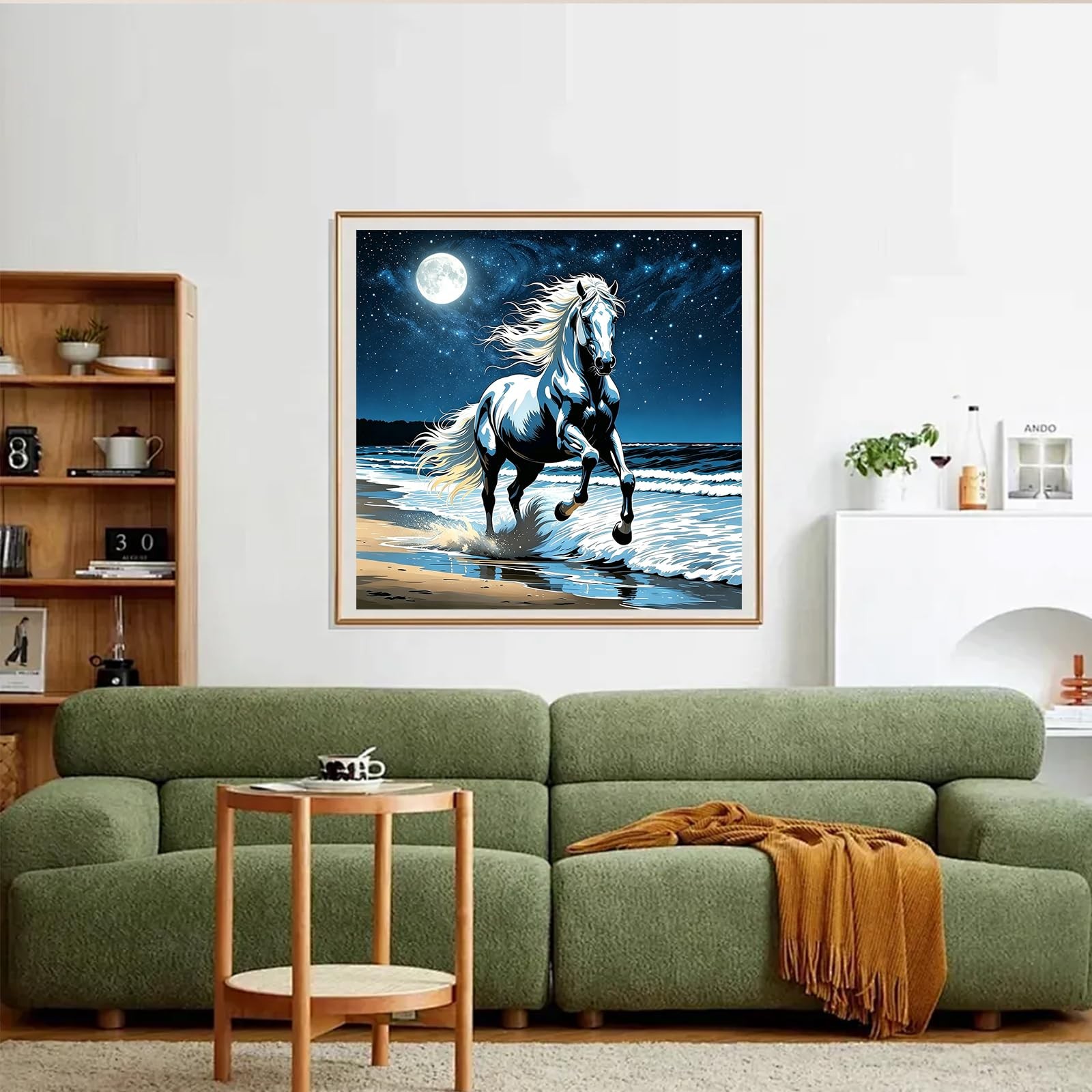 Diamond Painting Kits for Adults Moonlit Beach Horse, 5D Full Drill Diamond Art