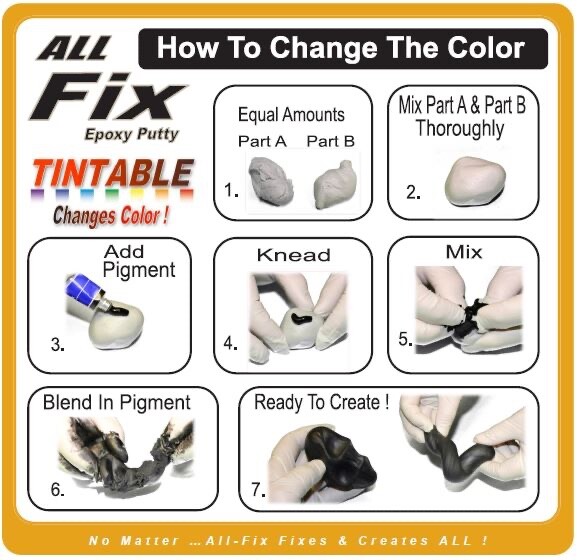 MOLD-ABLE EPOXY PUTTY – CURES ROCK HARD SHAPES COLOR BLEND FILLS SEALS 1001 USES