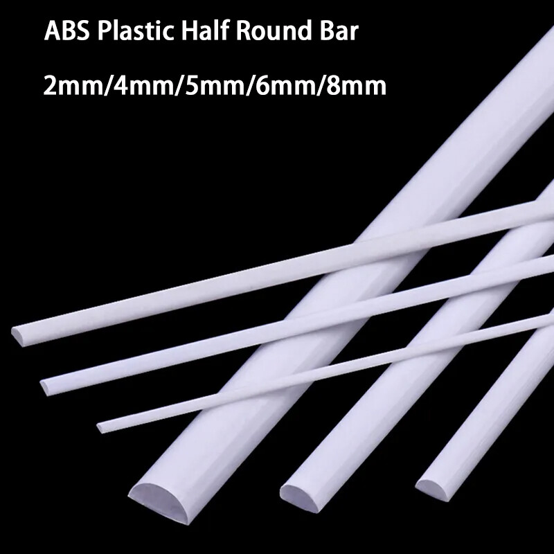 2mm-6mm ABS Half-Round Bar Styrene Plastic Strips Rods Plasticard 250mm Length